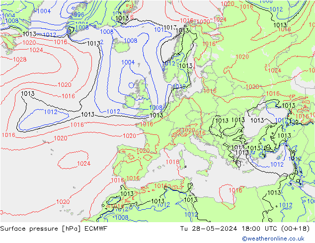 Surface pressure ECMWF Tu 28.05.2024 18 UTC