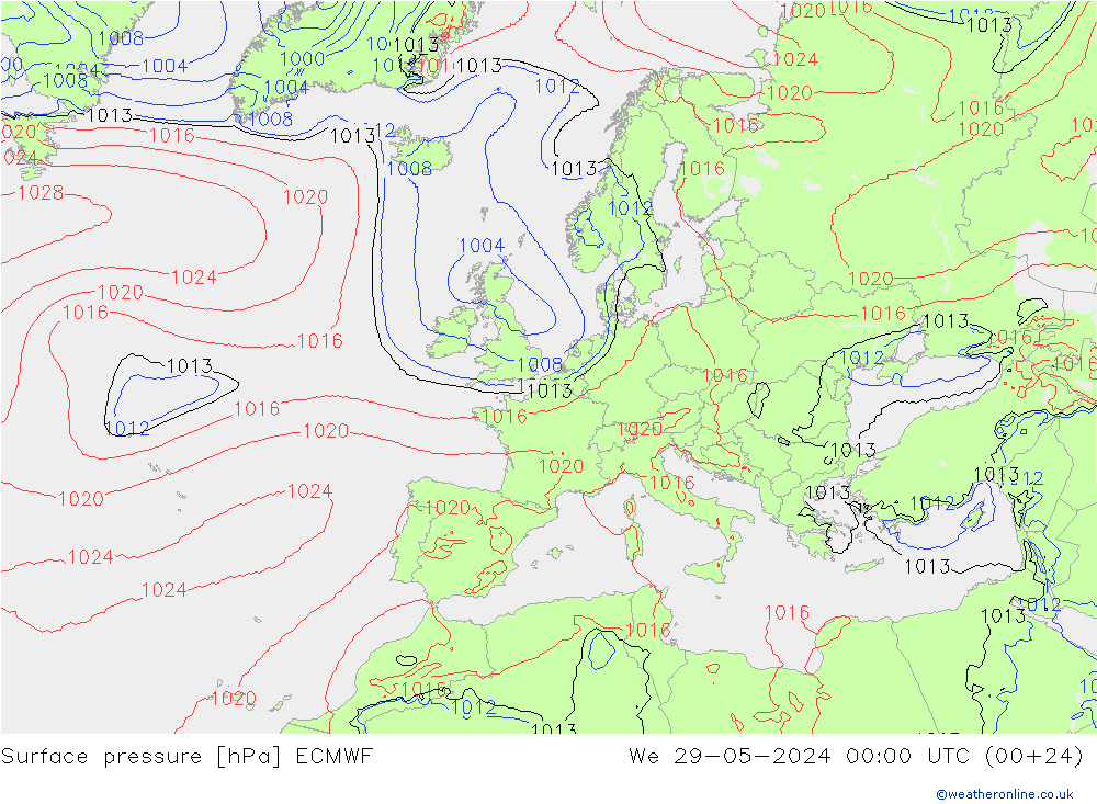 pressão do solo ECMWF Qua 29.05.2024 00 UTC