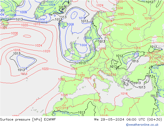 Bodendruck ECMWF Mi 29.05.2024 06 UTC