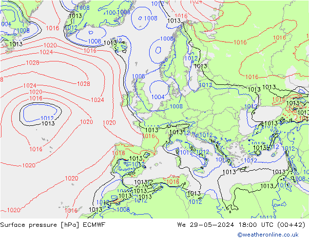 Atmosférický tlak ECMWF St 29.05.2024 18 UTC