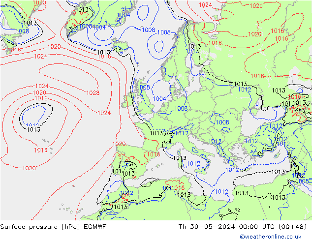 Presión superficial ECMWF jue 30.05.2024 00 UTC