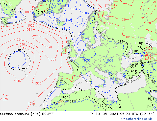 Atmosférický tlak ECMWF Čt 30.05.2024 06 UTC