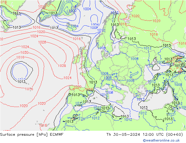 pressão do solo ECMWF Qui 30.05.2024 12 UTC