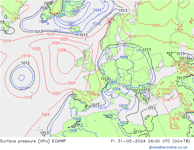 Bodendruck ECMWF Fr 31.05.2024 06 UTC