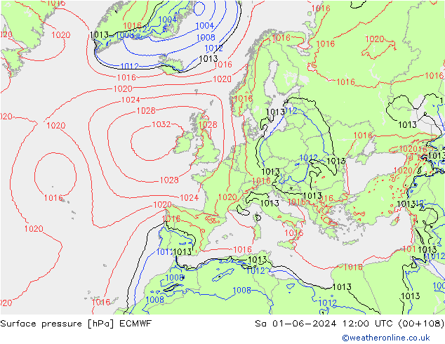 Bodendruck ECMWF Sa 01.06.2024 12 UTC