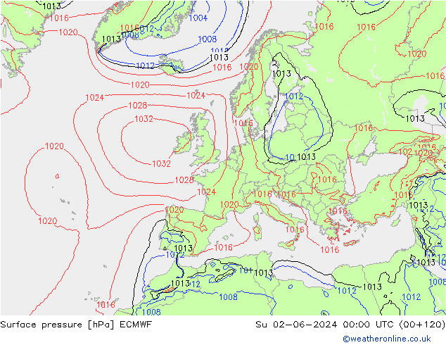 Surface pressure ECMWF Su 02.06.2024 00 UTC