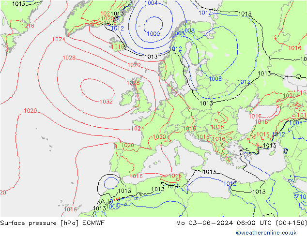 pressão do solo ECMWF Seg 03.06.2024 06 UTC