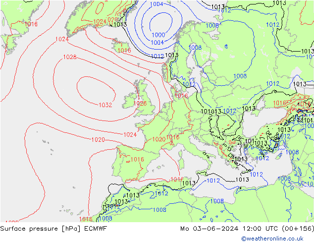 Surface pressure ECMWF Mo 03.06.2024 12 UTC