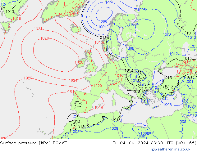 Surface pressure ECMWF Tu 04.06.2024 00 UTC