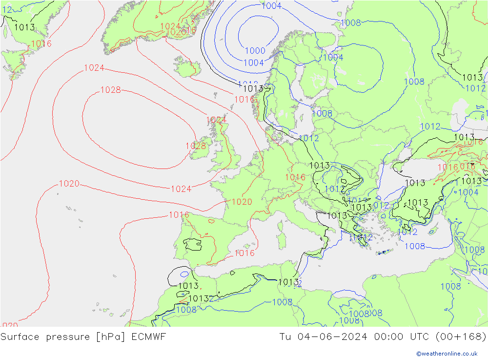 Yer basıncı ECMWF Sa 04.06.2024 00 UTC