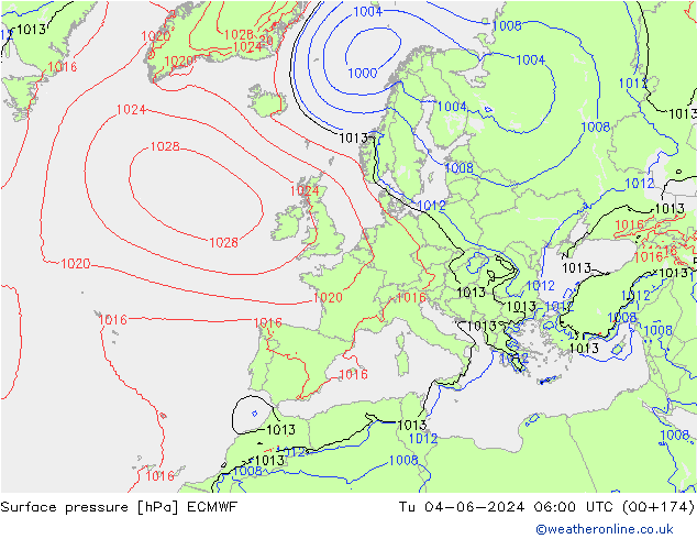 Surface pressure ECMWF Tu 04.06.2024 06 UTC