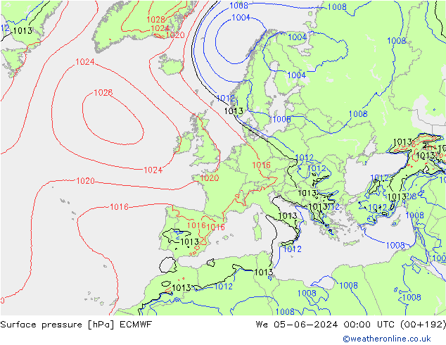 Pressione al suolo ECMWF mer 05.06.2024 00 UTC