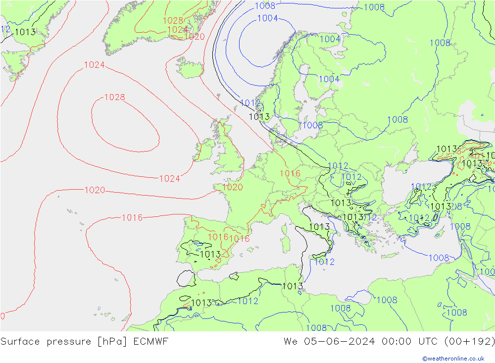 Surface pressure ECMWF We 05.06.2024 00 UTC