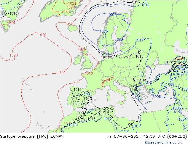 Pressione al suolo ECMWF ven 07.06.2024 12 UTC