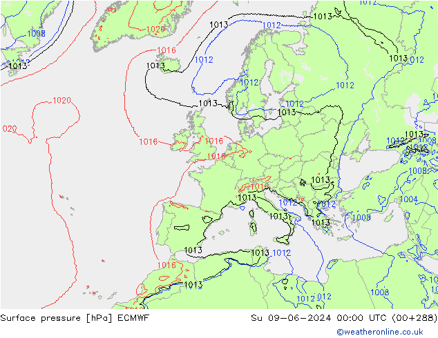 pression de l'air ECMWF dim 09.06.2024 00 UTC