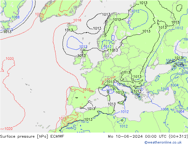 Presión superficial ECMWF lun 10.06.2024 00 UTC