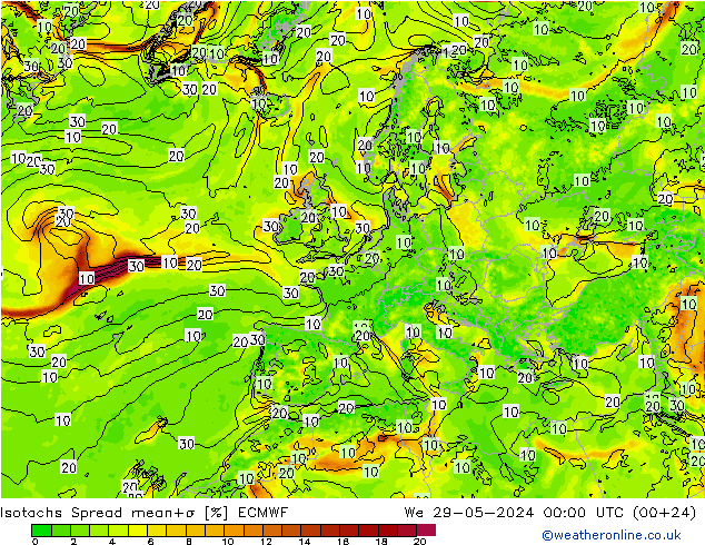 Isotachs Spread ECMWF  29.05.2024 00 UTC