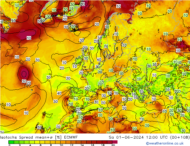 Isotachen Spread ECMWF Sa 01.06.2024 12 UTC