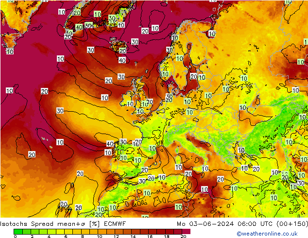 Isotachs Spread ECMWF Po 03.06.2024 06 UTC