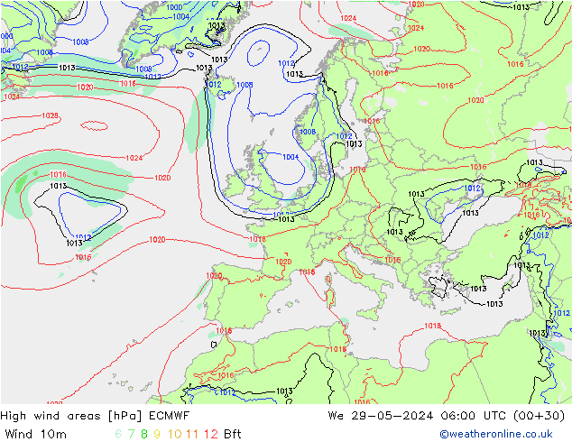 High wind areas ECMWF  29.05.2024 06 UTC