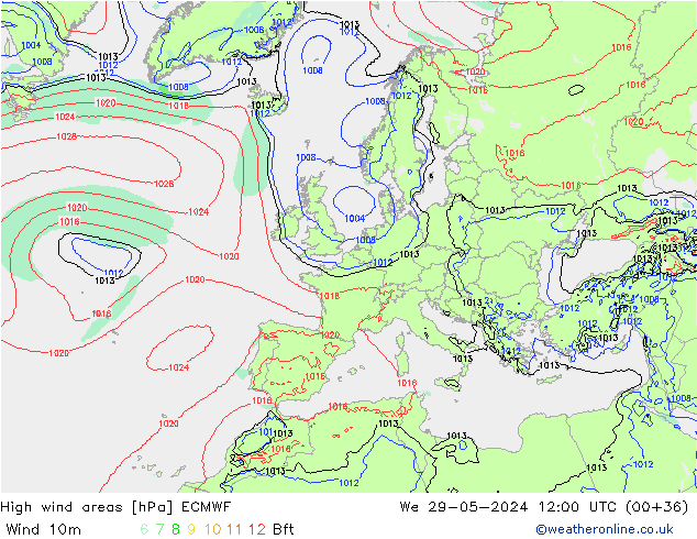 High wind areas ECMWF Qua 29.05.2024 12 UTC