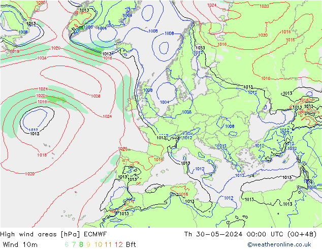 High wind areas ECMWF gio 30.05.2024 00 UTC