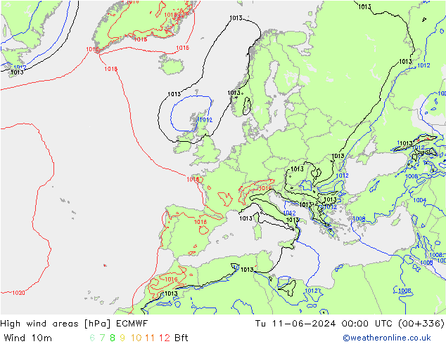 High wind areas ECMWF Tu 11.06.2024 00 UTC