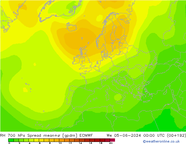 RH 700 hPa Spread ECMWF We 05.06.2024 00 UTC