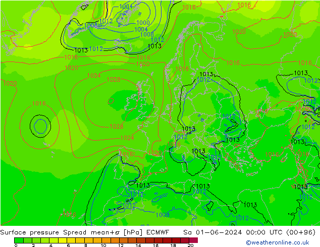 Bodendruck Spread ECMWF Sa 01.06.2024 00 UTC