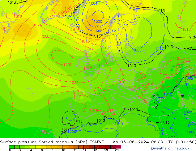 Yer basıncı Spread ECMWF Pzt 03.06.2024 06 UTC