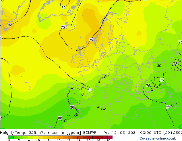 Height/Temp. 925 hPa ECMWF mer 12.06.2024 00 UTC