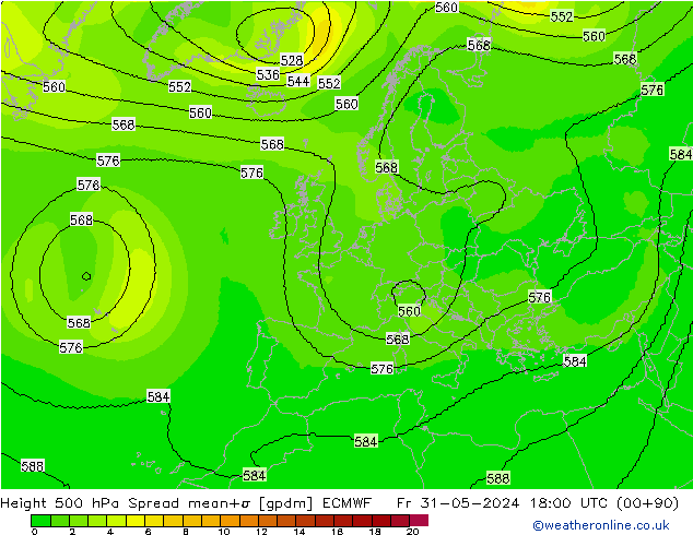 Height 500 hPa Spread ECMWF  31.05.2024 18 UTC