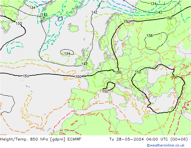 Height/Temp. 850 hPa ECMWF Út 28.05.2024 06 UTC