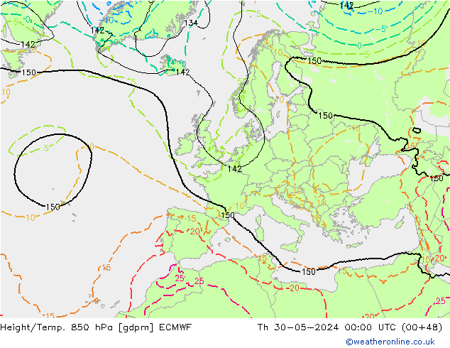 Height/Temp. 850 hPa ECMWF Qui 30.05.2024 00 UTC