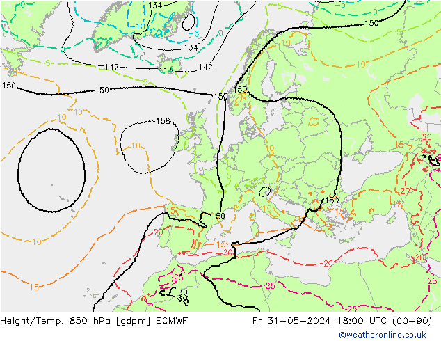 Height/Temp. 850 hPa ECMWF Sex 31.05.2024 18 UTC