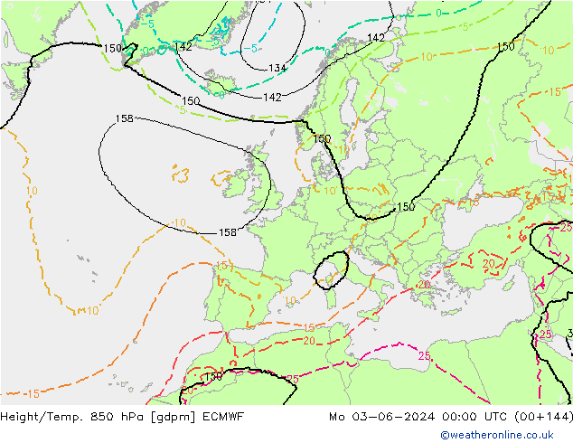 Height/Temp. 850 hPa ECMWF Mo 03.06.2024 00 UTC
