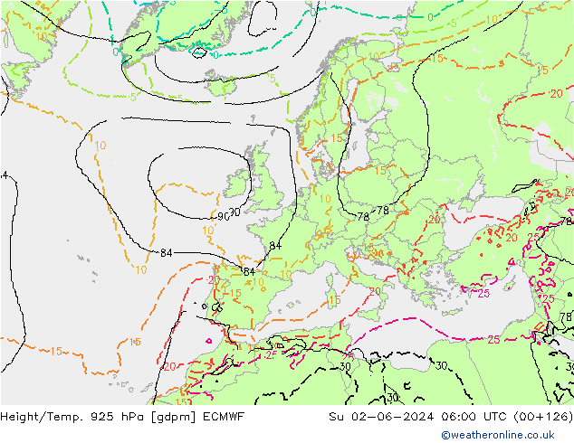 Height/Temp. 925 hPa ECMWF So 02.06.2024 06 UTC