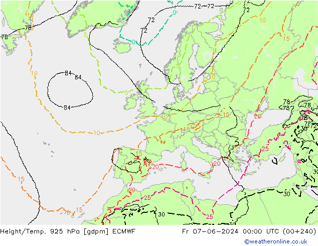 Height/Temp. 925 hPa ECMWF Fr 07.06.2024 00 UTC