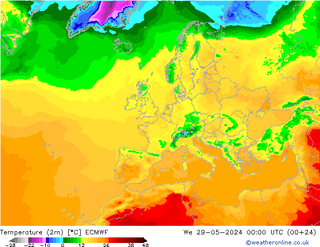 Temperature (2m) ECMWF St 29.05.2024 00 UTC