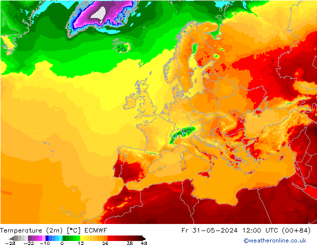 Temperaturkarte (2m) ECMWF Fr 31.05.2024 12 UTC