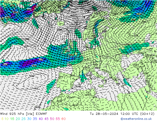 Wind 925 hPa ECMWF di 28.05.2024 12 UTC