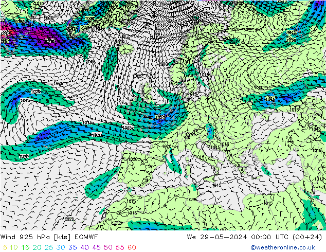 Wind 925 hPa ECMWF We 29.05.2024 00 UTC