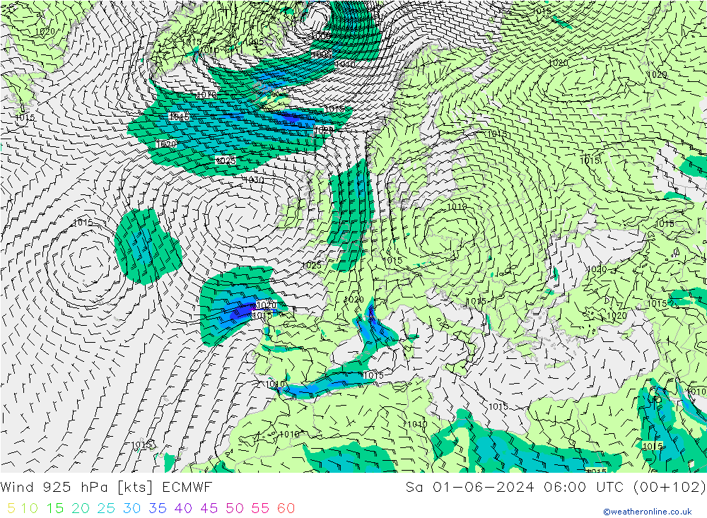 Wind 925 hPa ECMWF Sa 01.06.2024 06 UTC