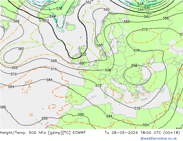 Géop./Temp. 500 hPa ECMWF mar 28.05.2024 18 UTC