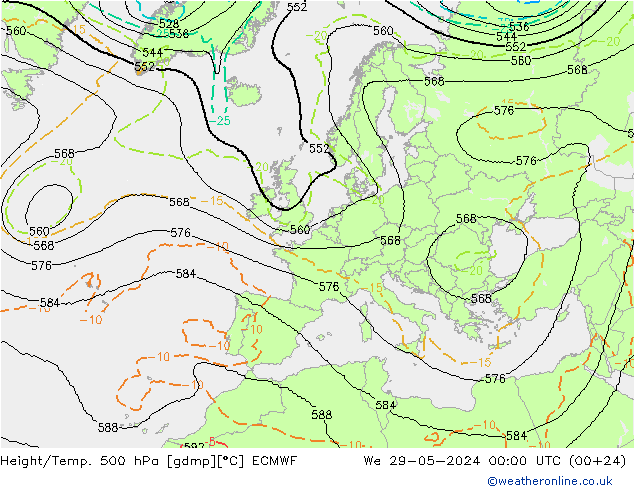 Height/Temp. 500 hPa ECMWF Qua 29.05.2024 00 UTC