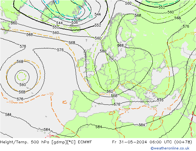 Geop./Temp. 500 hPa ECMWF vie 31.05.2024 06 UTC
