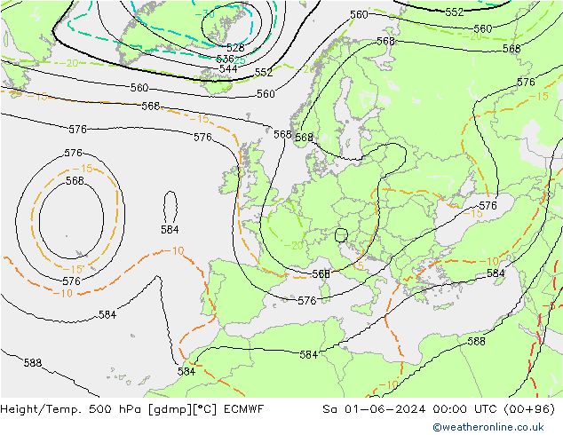 Height/Temp. 500 hPa ECMWF Sa 01.06.2024 00 UTC