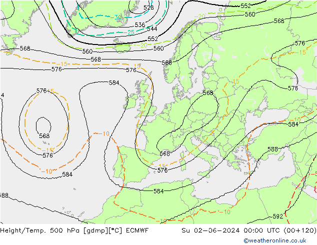 Height/Temp. 500 hPa ECMWF So 02.06.2024 00 UTC