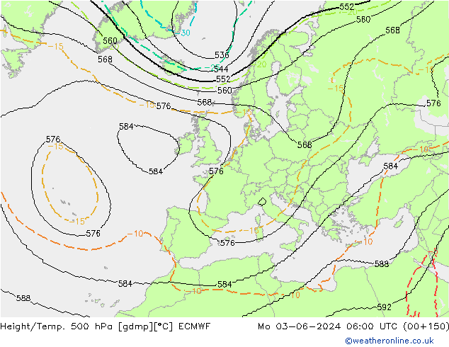 Height/Temp. 500 гПа ECMWF пн 03.06.2024 06 UTC