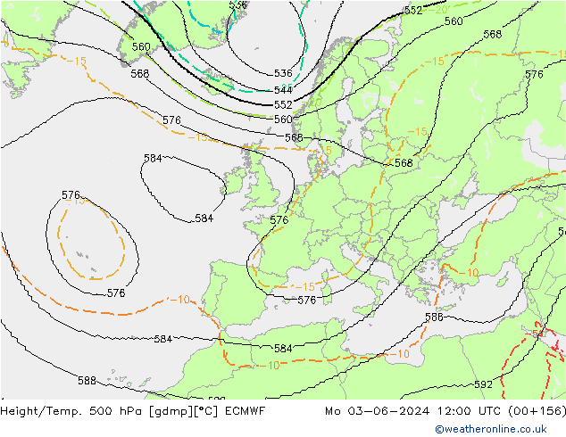 Height/Temp. 500 hPa ECMWF Mo 03.06.2024 12 UTC